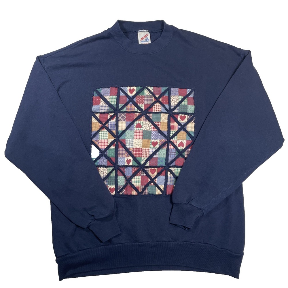 Vintage 80s / 90s Grandma Granny Core Geometric Patchwork Crewneck Sweatshirt XL